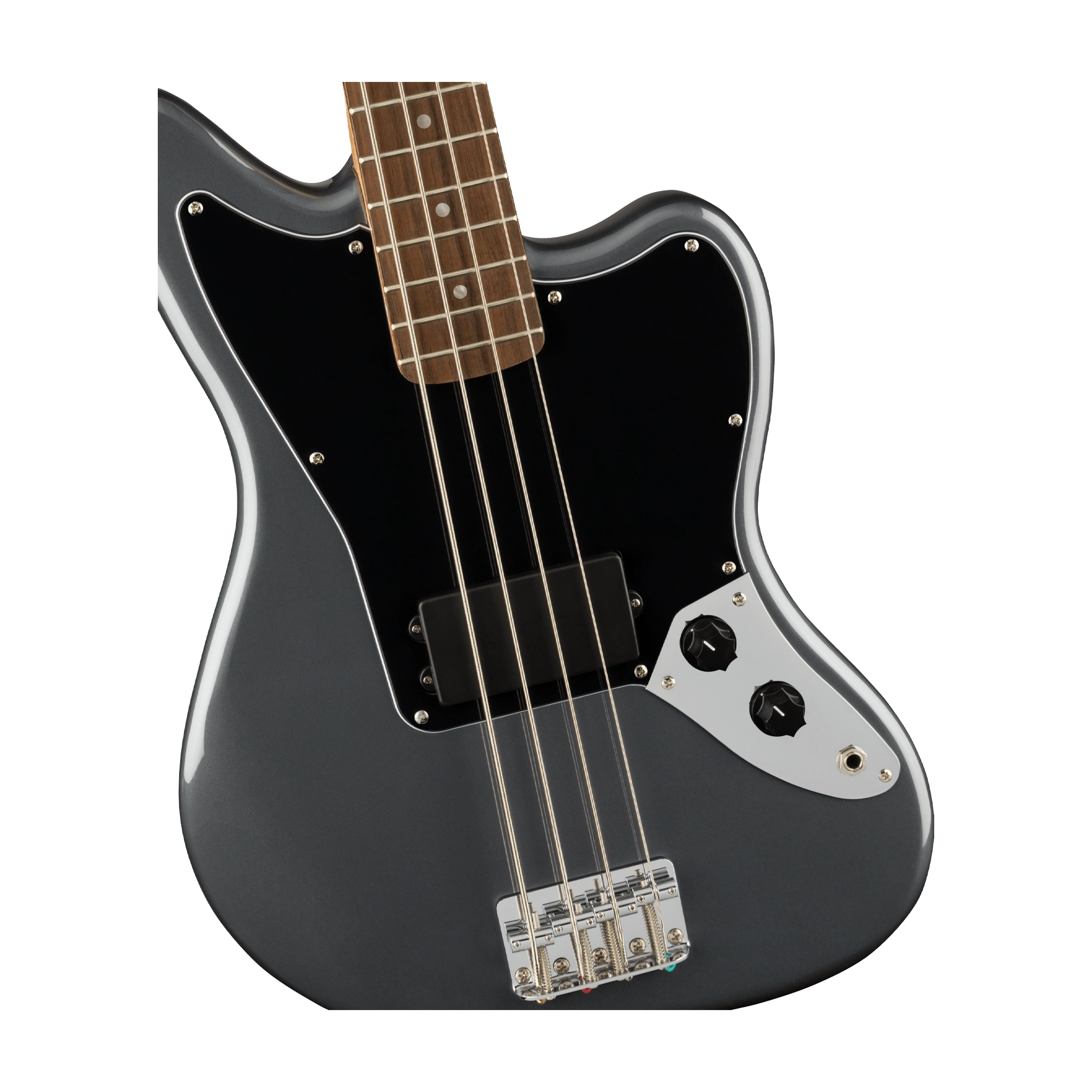 Squier Affinity Series Jaguar 4-String Electric Bass - Charcoal Frost Metallic Body front panel view