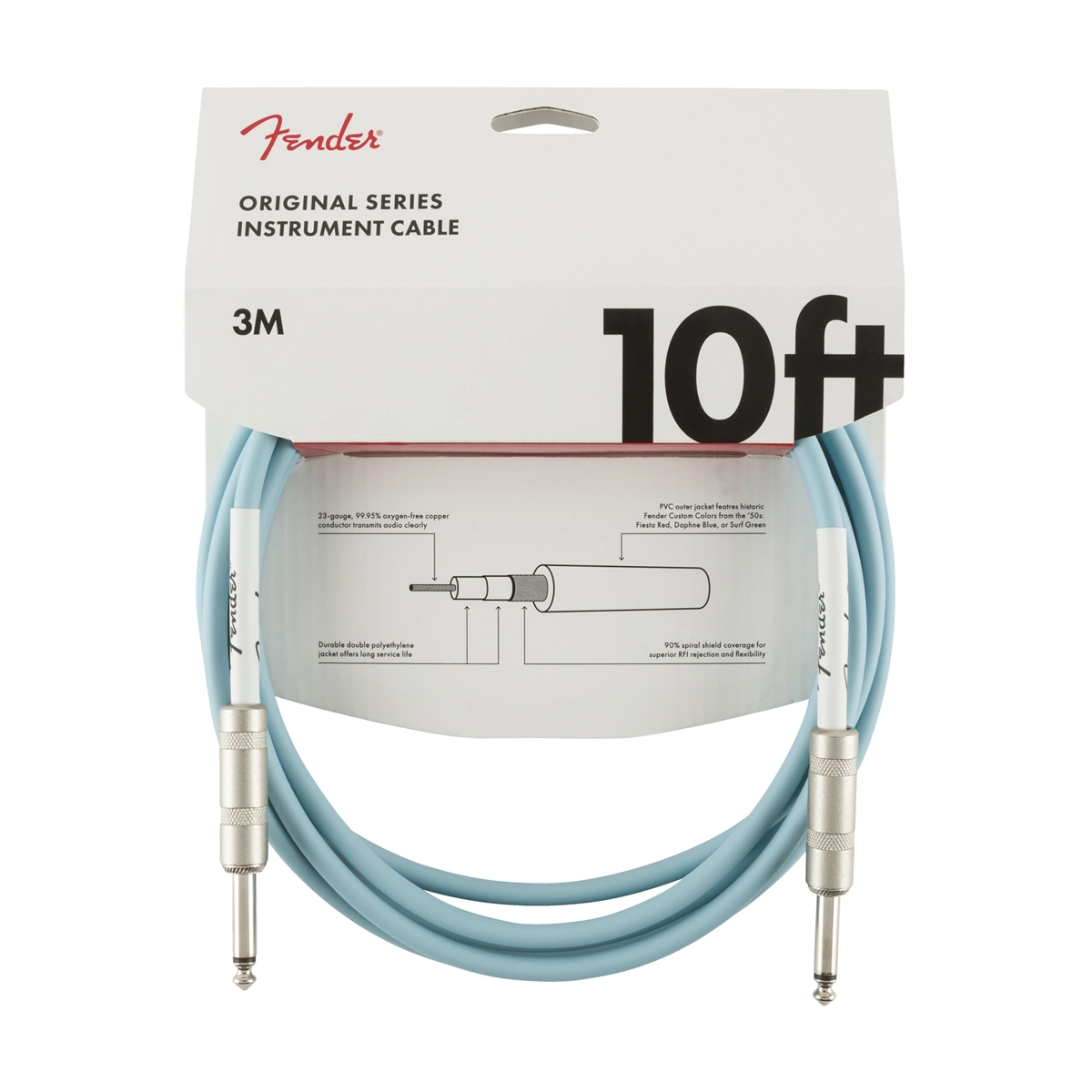 Fender Original Series Straight to Straight Instrument Cable 10ft - Daphne Blue