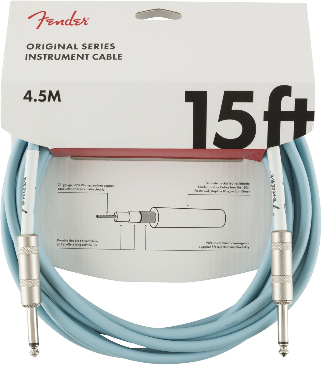 Fender Original Series 15' Ts Male 1/4 - Ts Male 1/4 Instrument Cable - Daphne Blue