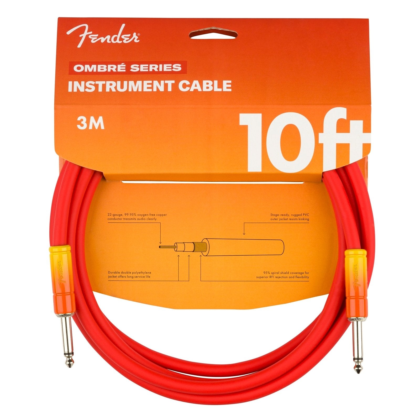 Fender Ombré Series Straight to Straight Instrument Cable - 10 foot, Tequila Sunrise
