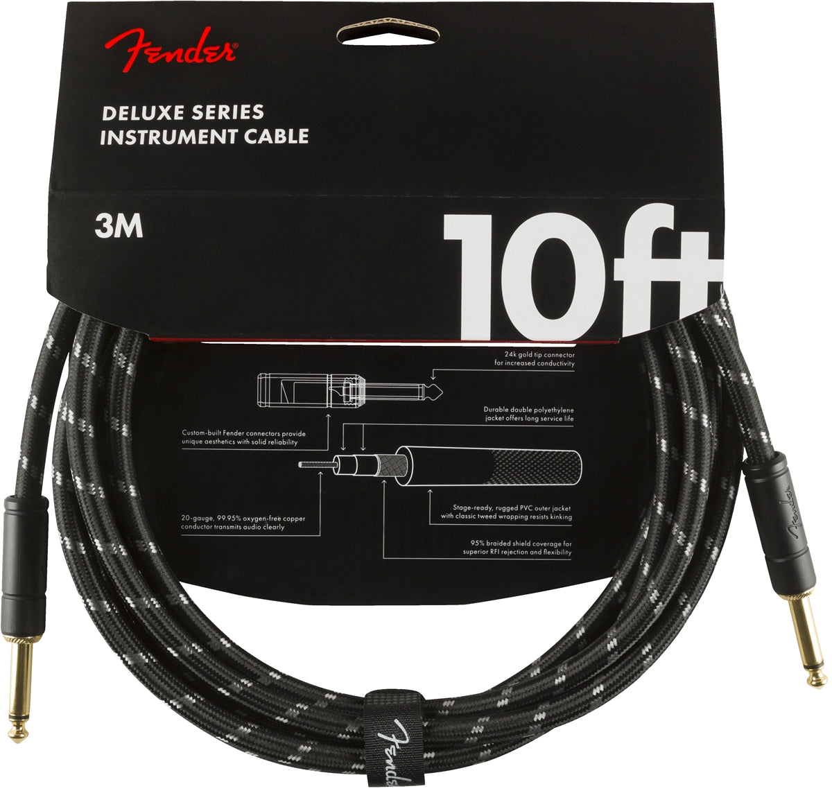 Fender Deluxe Series Stragiht To Straight 10' Instrument Cable - Black Tweed