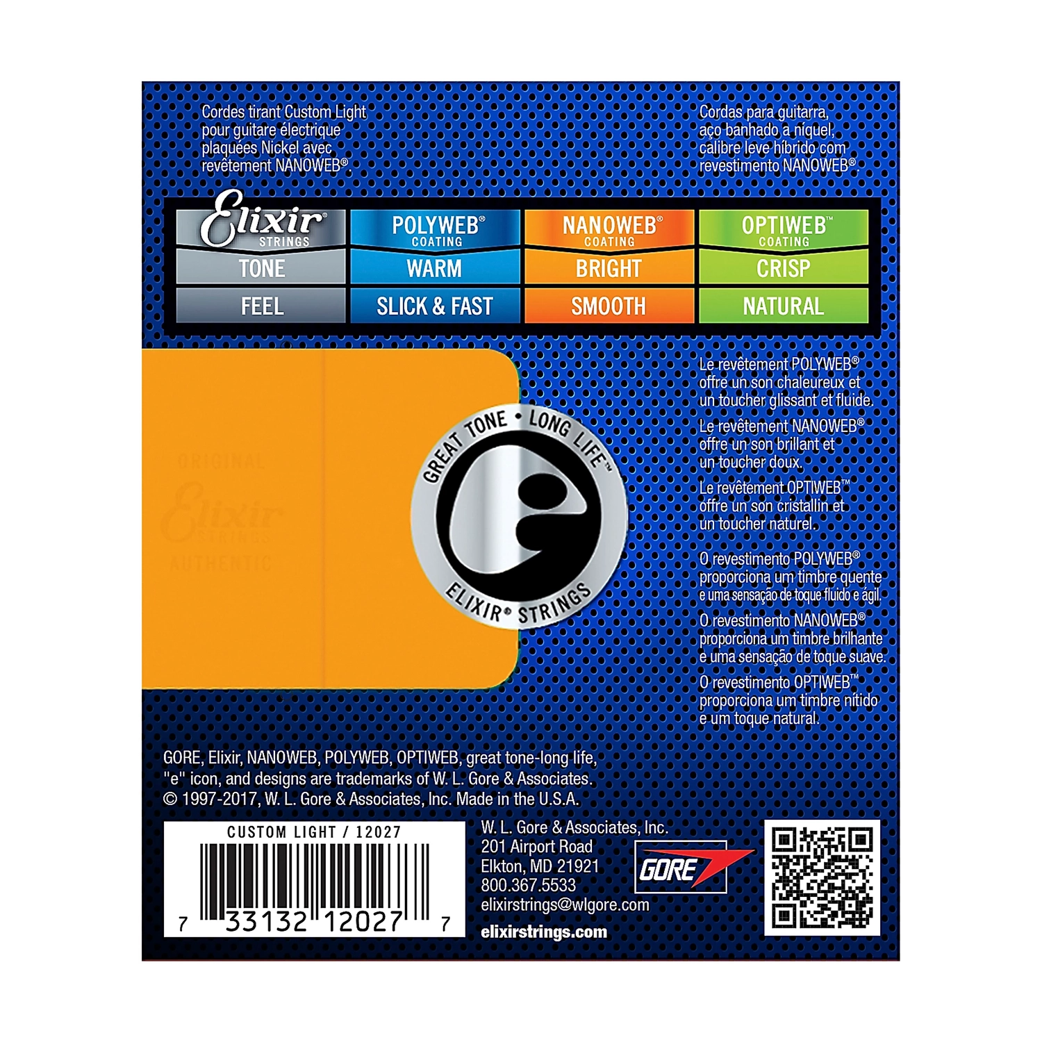 Elixir 12027 Electric Guitar Strings with NANOWEB Coating, Custom Light (.009-.046)