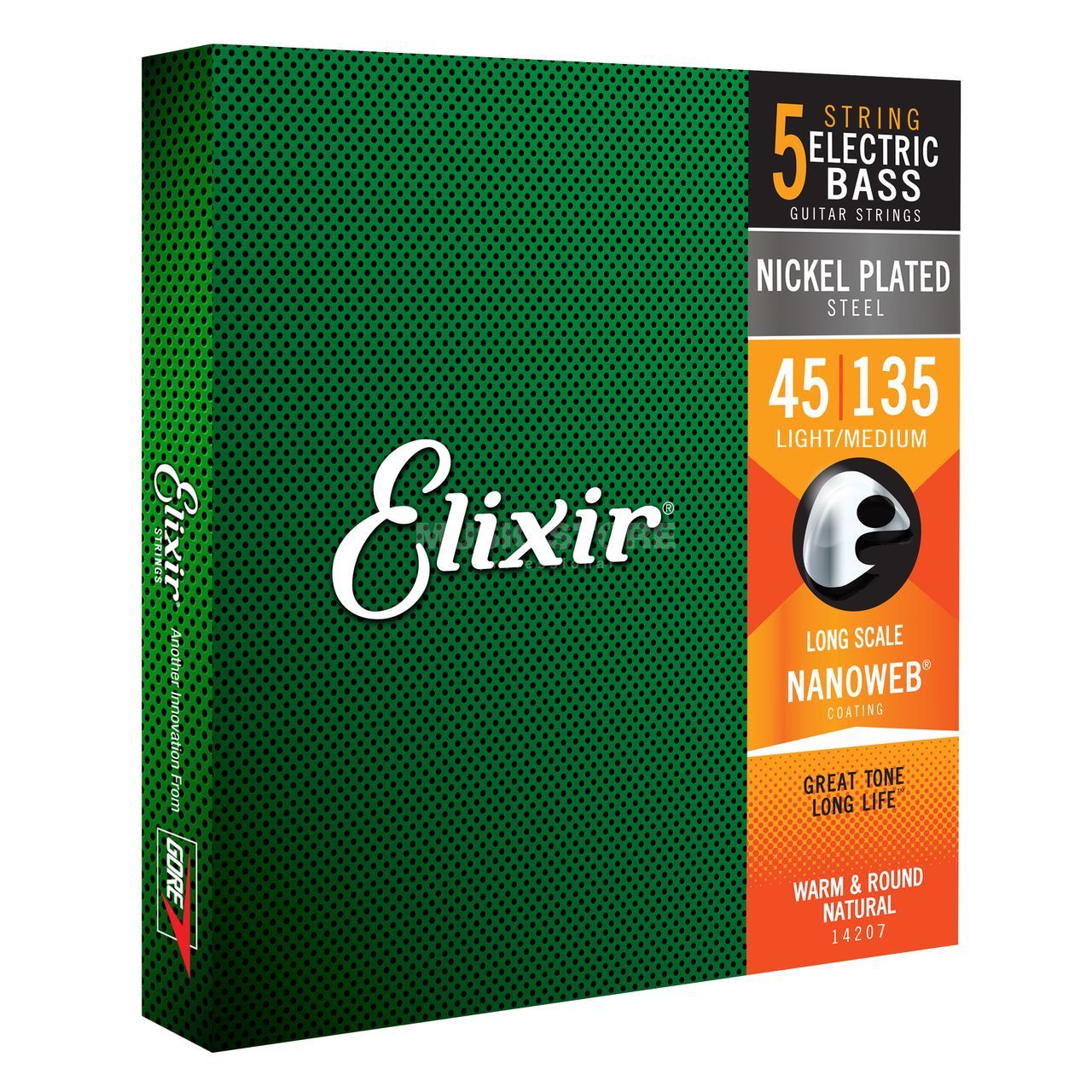 Elixir Strings Nanoweb Electric Bass Guitar Strings -.045-.135 Long Scale, 5-string