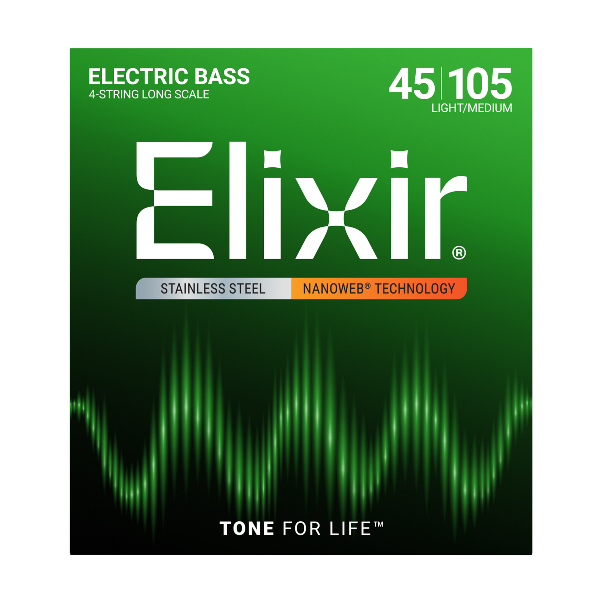 Elixir Strings 14677 .045-.105 Stainless Steel Electric Bass Strings with NANOWEB Technology