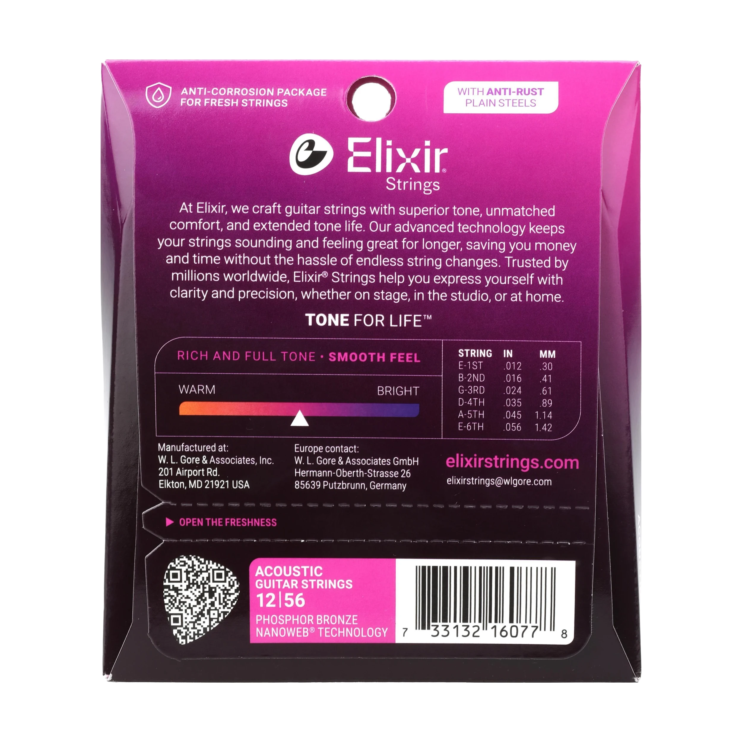 Elixir Nanoweb Phosphor Bronze Acoustic Guitar Strings - .012-.056 Medium Light