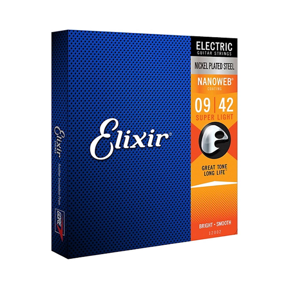 Cuerdas de guitarra eléctrica Elixir con recubrimiento NANOWEB, súper ligeras (.009-.042)