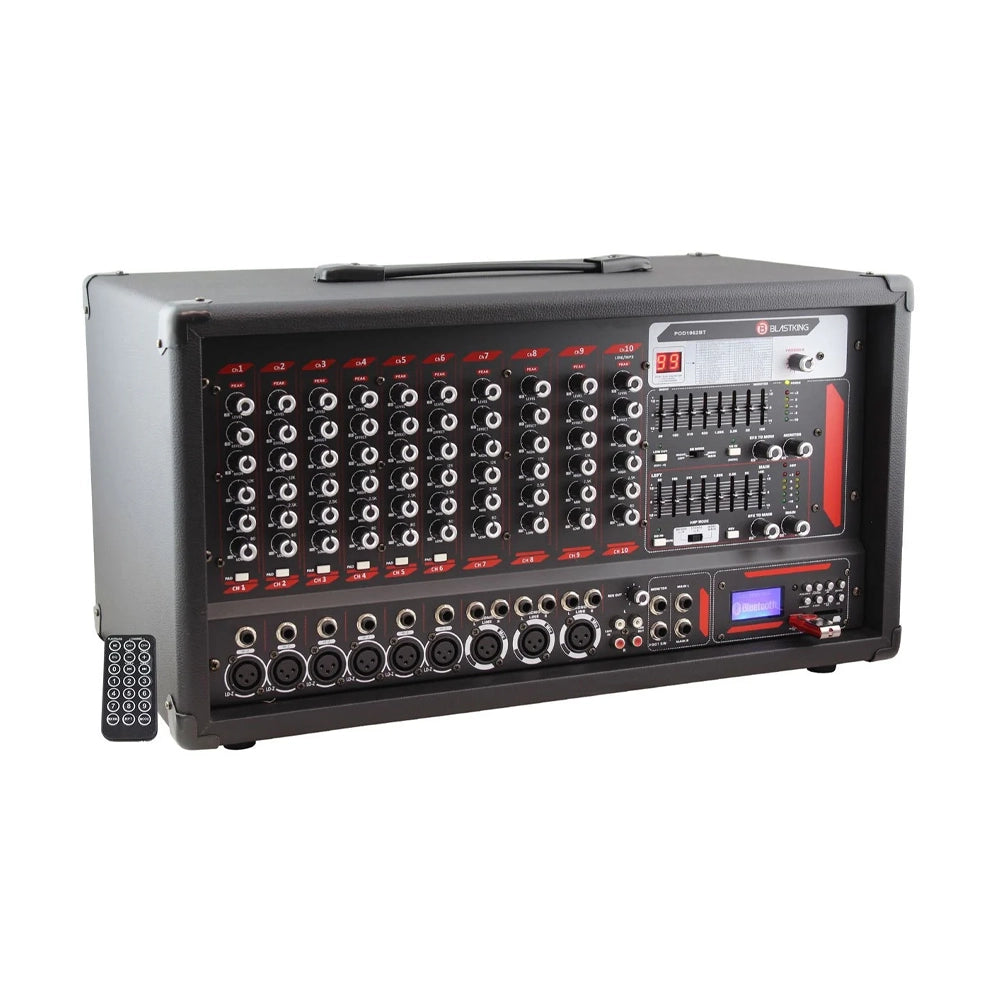 Mezclador Potenciado de 10 Canales Blastking POD1062BT con Bluetooth, Reproductor MP3 y Ecualizador
