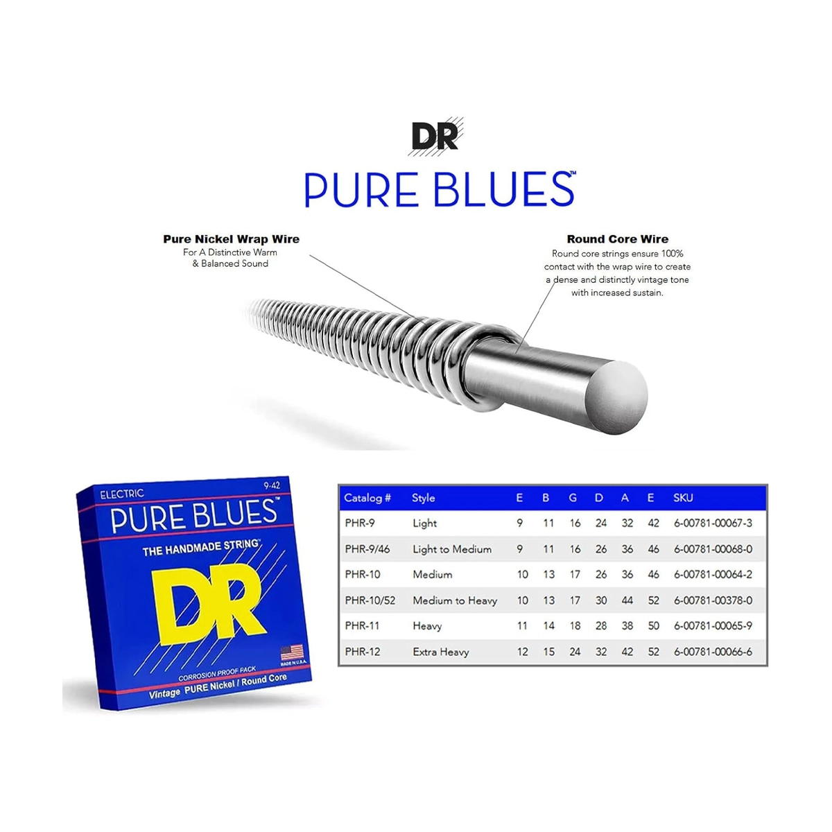 DR Pure Blues™ - Pure Nickel Electric Guitar Strings: Heavy (11-50)