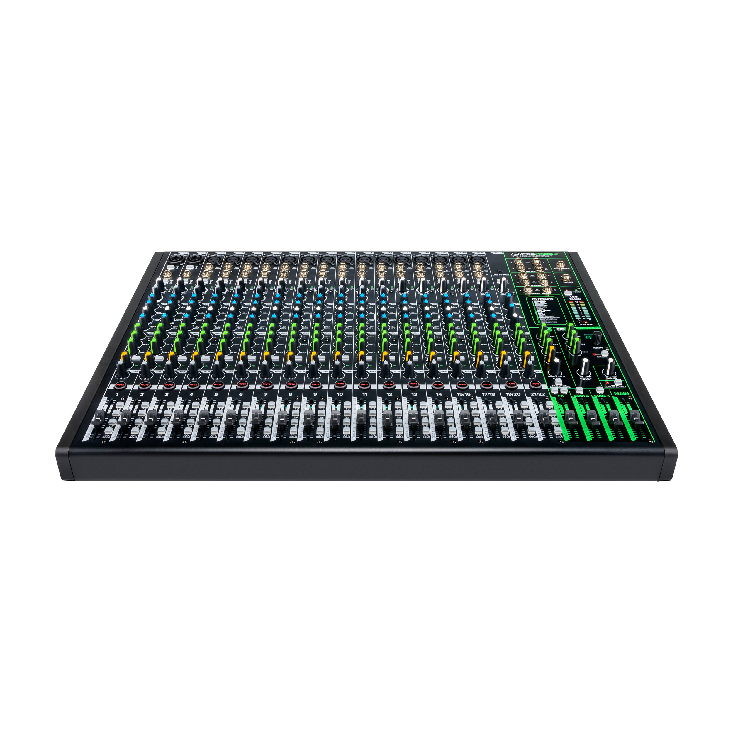 Mackie PROFX22V3 22-channel mixer tilted front view
