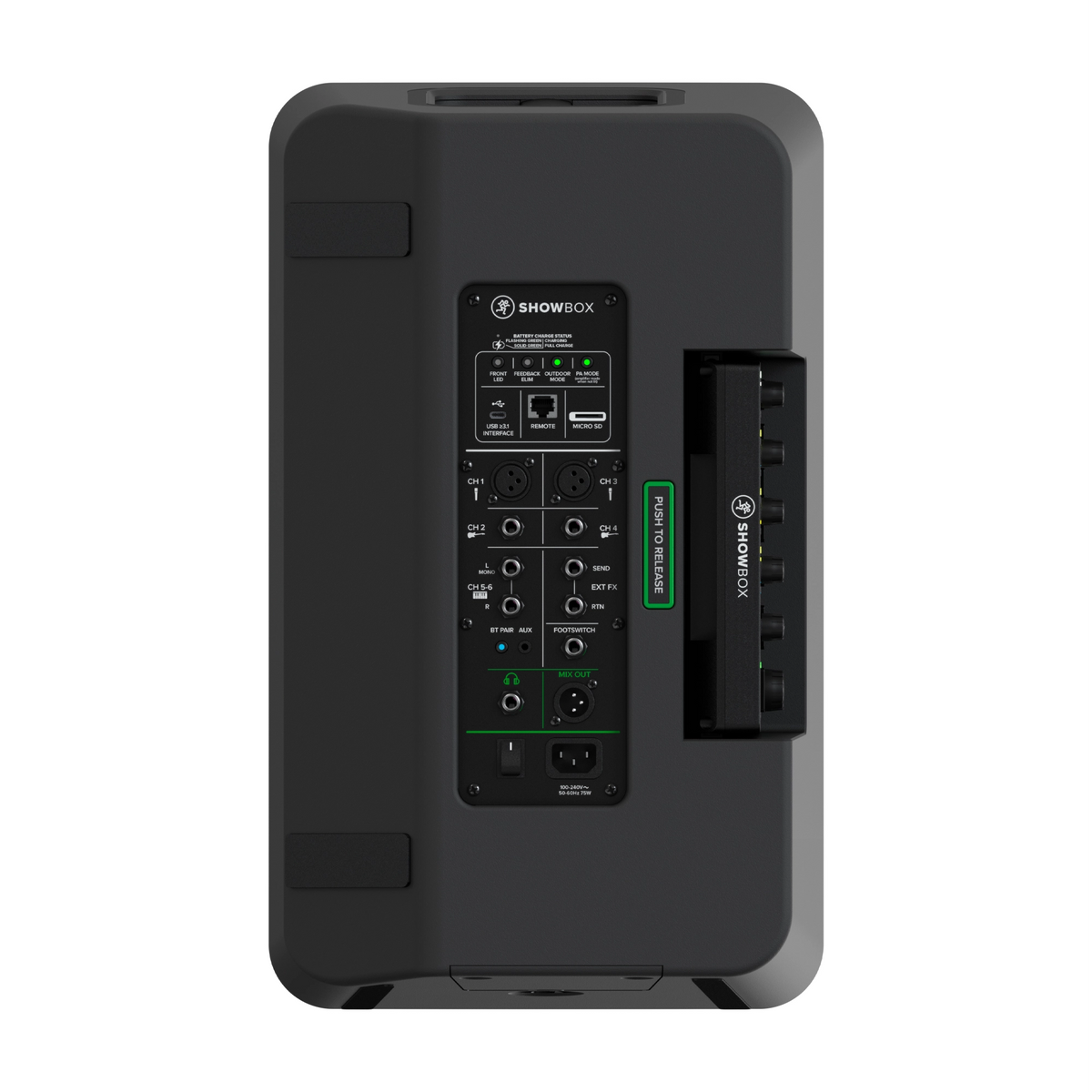 Mackie Showbox Battery-Powered All-In-One Live Performance Rig back panel view