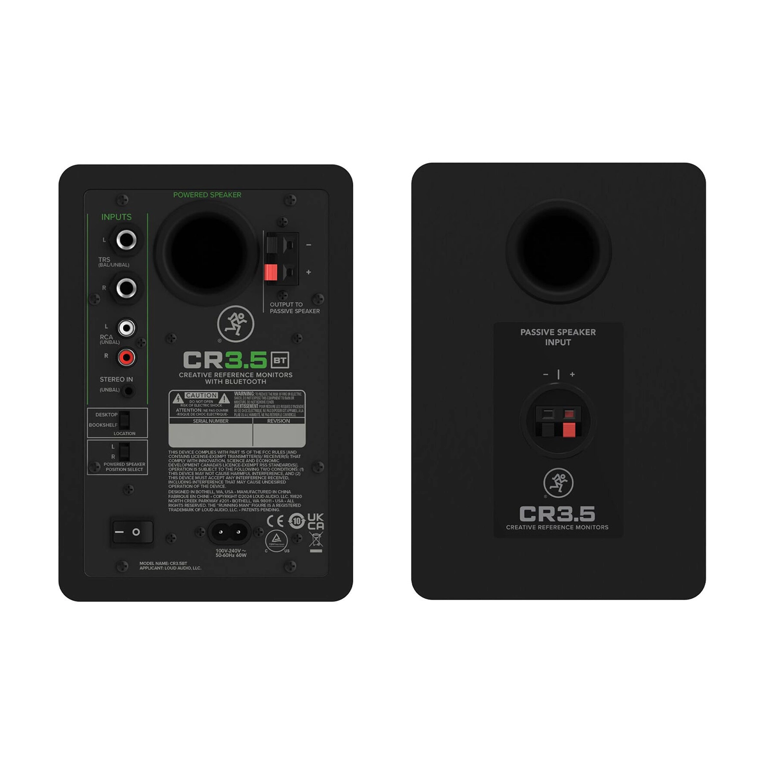 Mackie CR3.5BT 3.5-inch Powered Bluetooth Studio Monitors back panel view