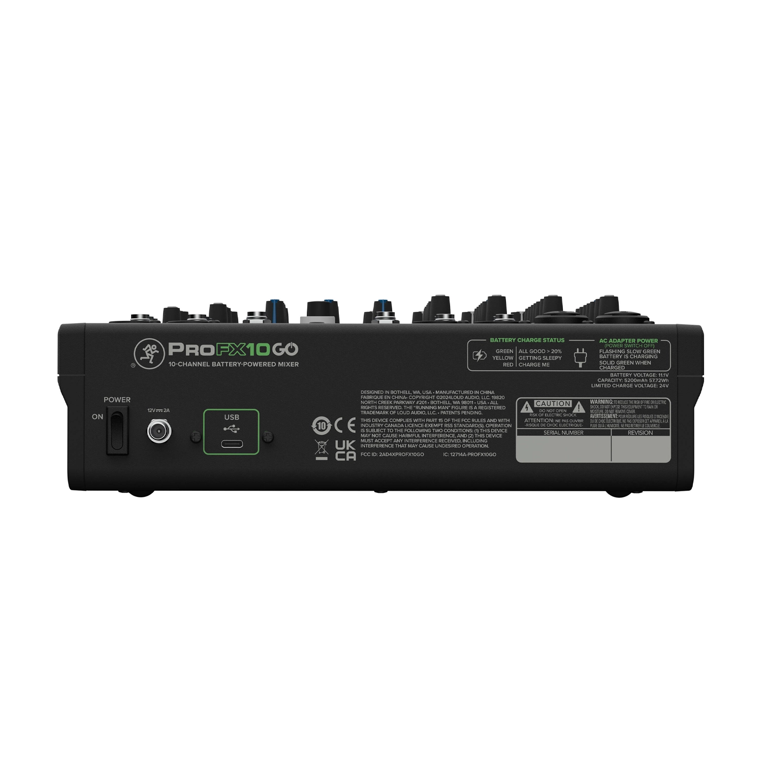 Mackie ProFX10 Go Battery-powered 10-channel Mixer with USB back panel view