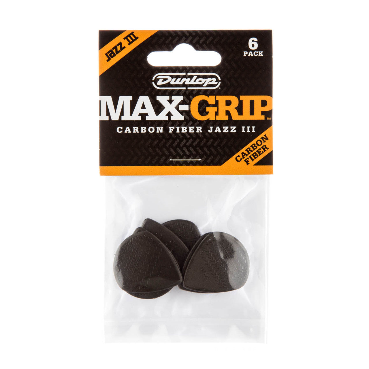 Dunlop 471P3C Max-Grip Jazz III Guitar Picks - Carbon Fiber Black (6-Pk)