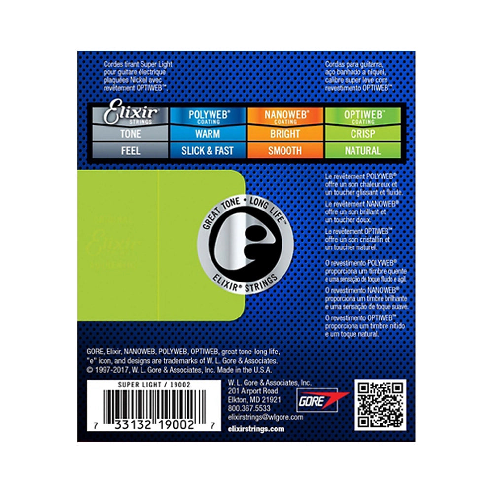 Elixir Electric Guitar Strings with OPTIWEB Coating, Super Light (.009-.042)