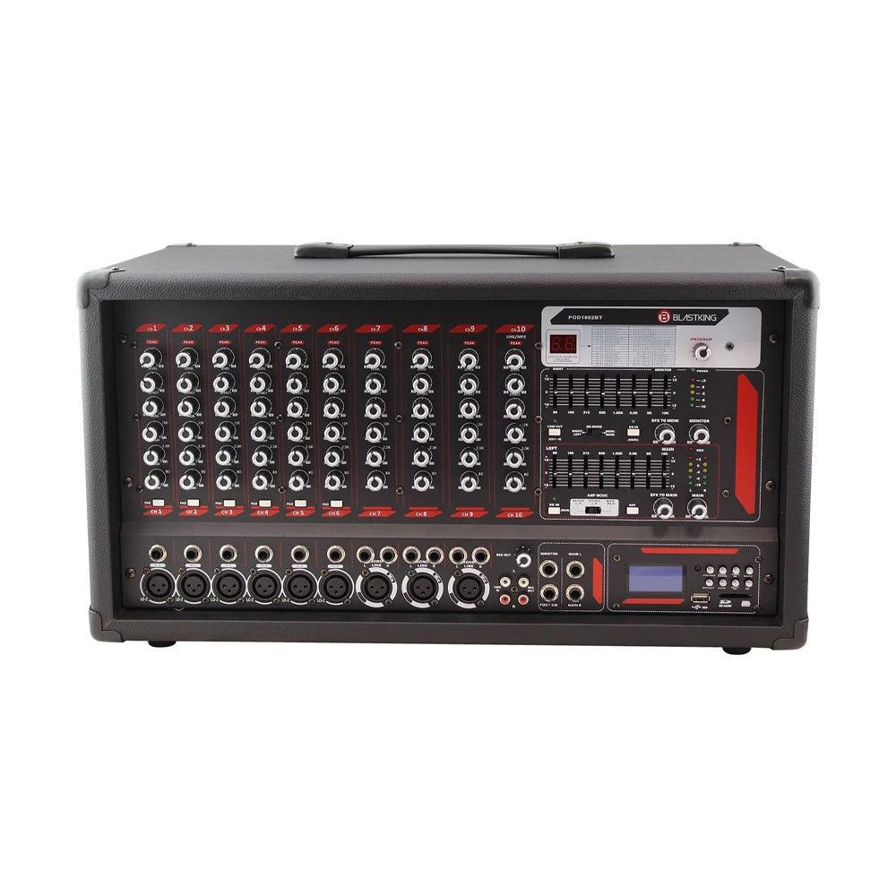 Blastking POD1062BT 10-Channel Powered Mixer with Bluetooth, MP3 Player and EQ