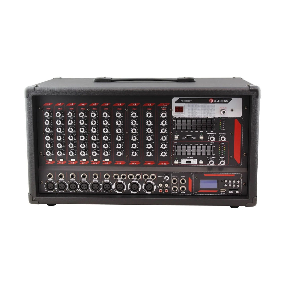 Mezclador Potenciado de 10 Canales Blastking POD1062BT con Bluetooth, Reproductor MP3 y Ecualizador