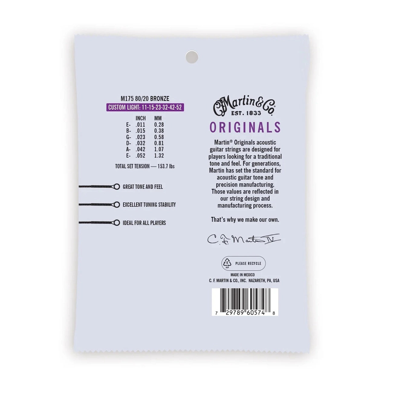 Martin Ma175 Authentic Acoustic Superior Performance 80/20 Bronze Guitar Strings 11-52