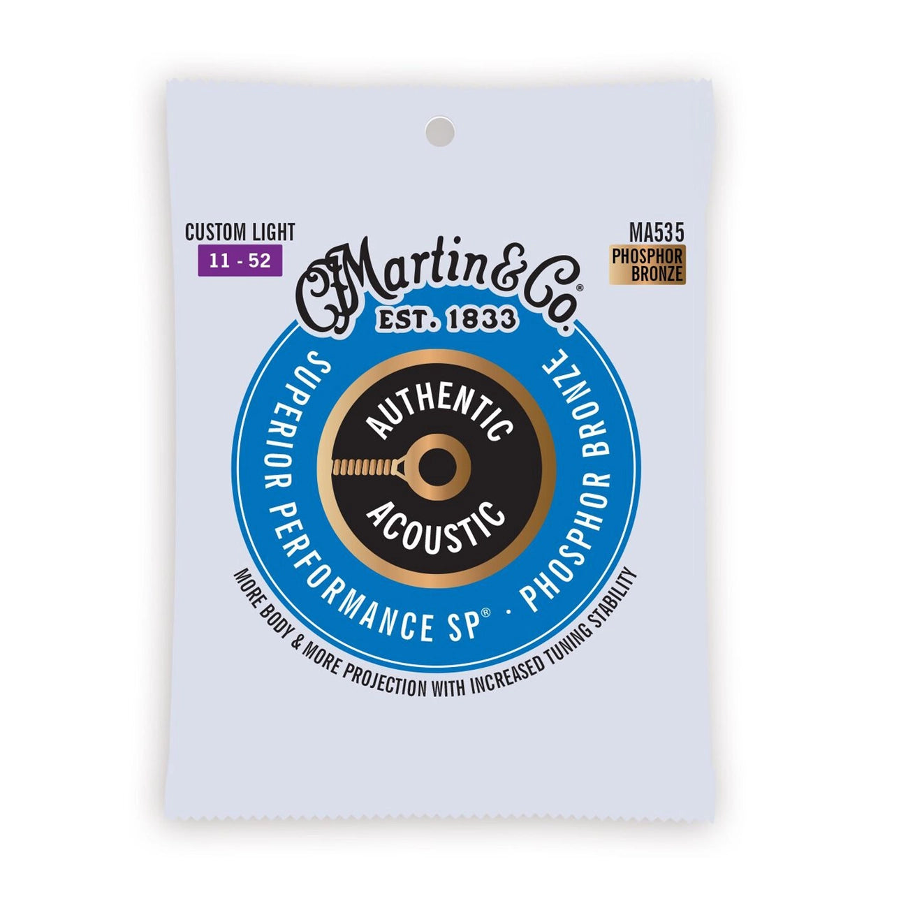 Martin Ma535 Authentic Acoustic Superior Performance 92/8 Phosphor Bronze Guitar Strings 11-52