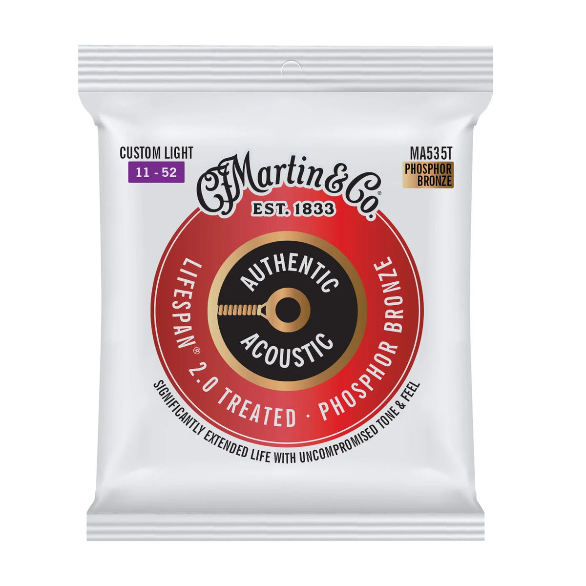 Martin MA535T 2.0 Treated 92/8 Phosphor Bronze Lifespan Acoustic Guitar Strings 11-52