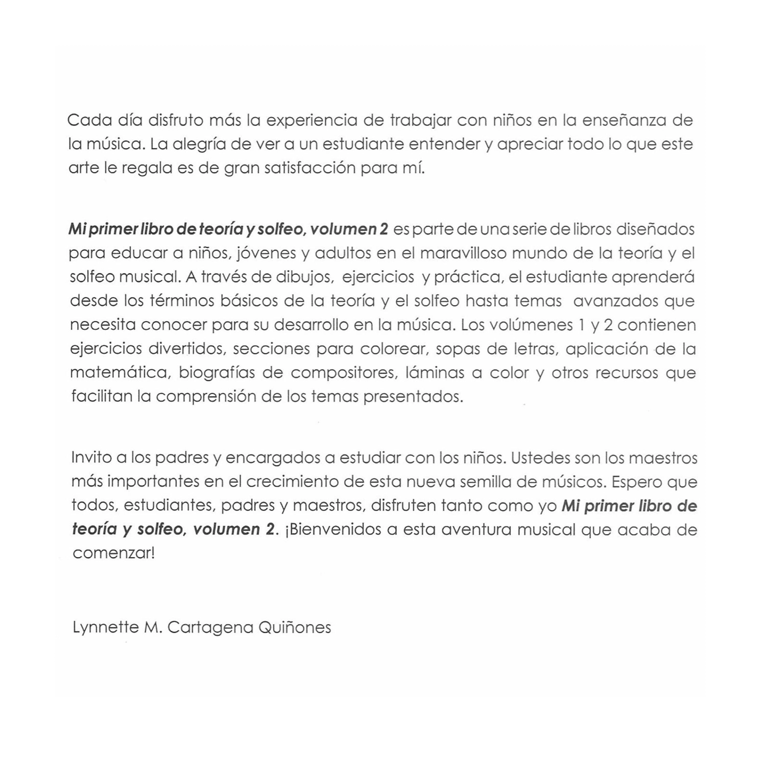 Mi Primer Libro de Teoria y Solfeo Vol. 2 Lynnette Cartagena