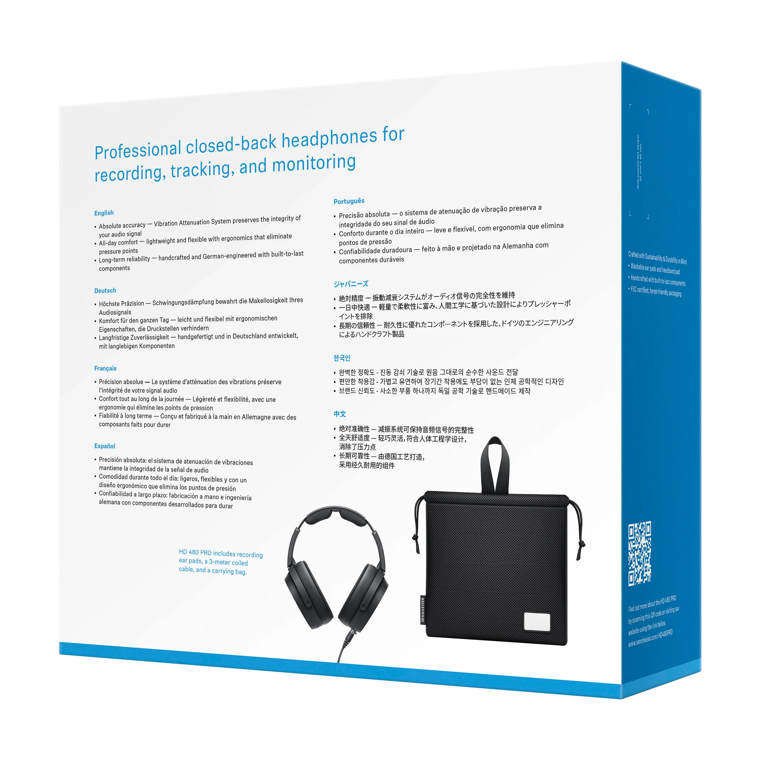 Back view of the box of Sennheiser HD 480 PRO Studio Headphones