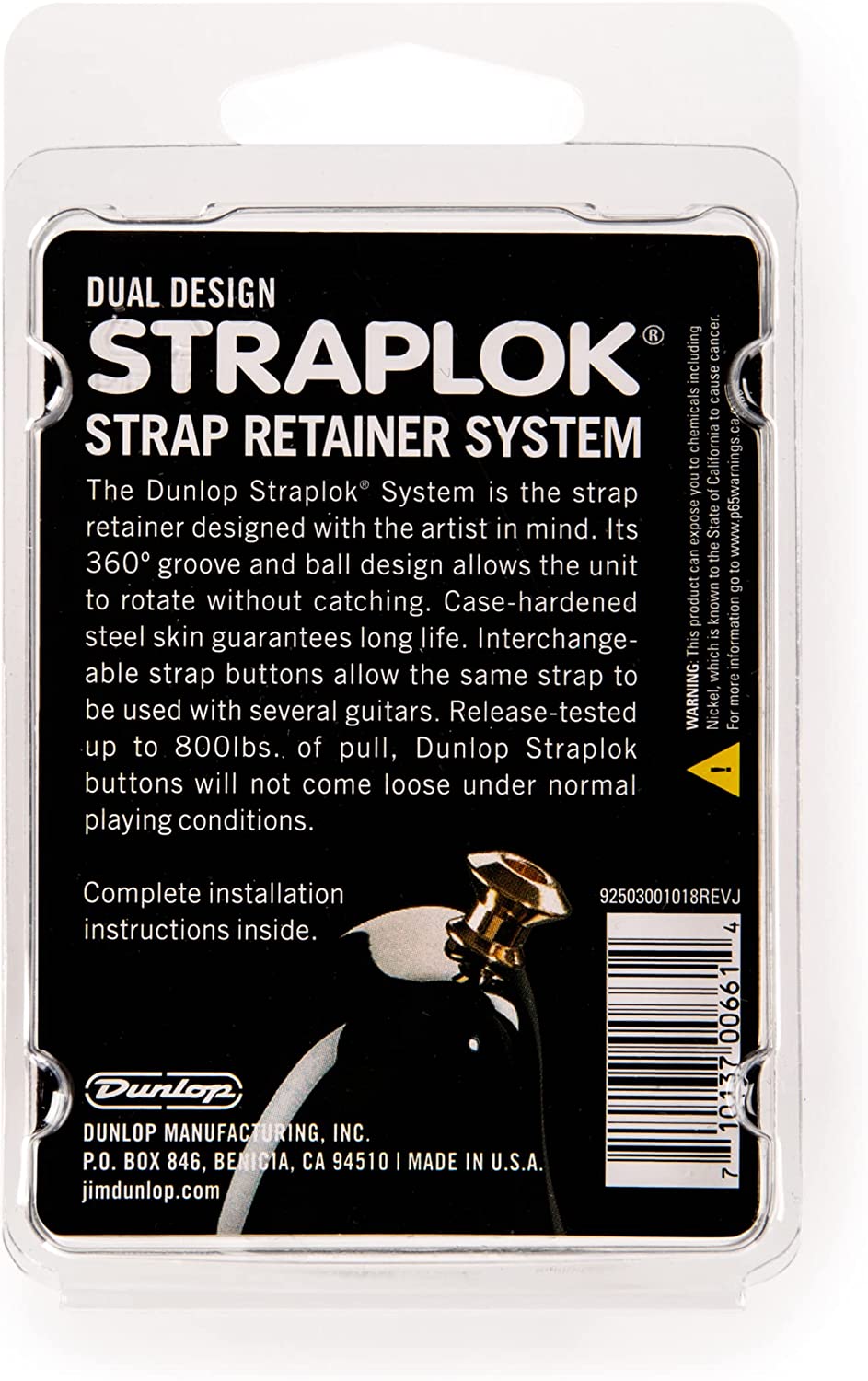 Dunlop Straplok Dual Design Strap Retainer System, Nickel