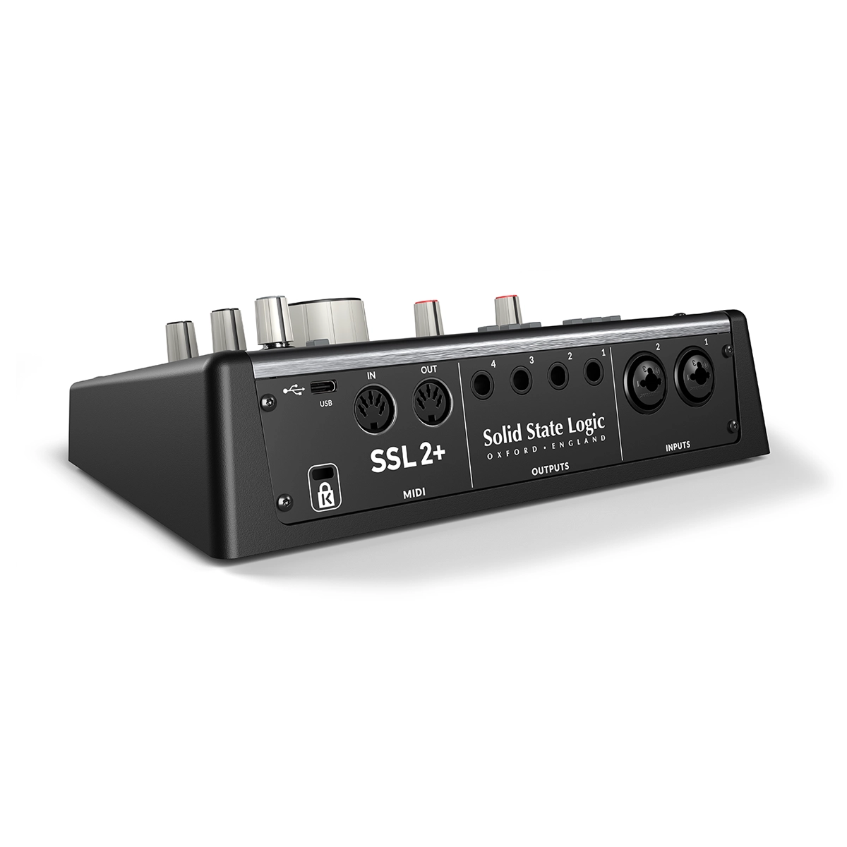 Solid State Logic SSL 2+ MKII 2 X 4 Usb-C Audio Interface - 729707X2 back panel angled view