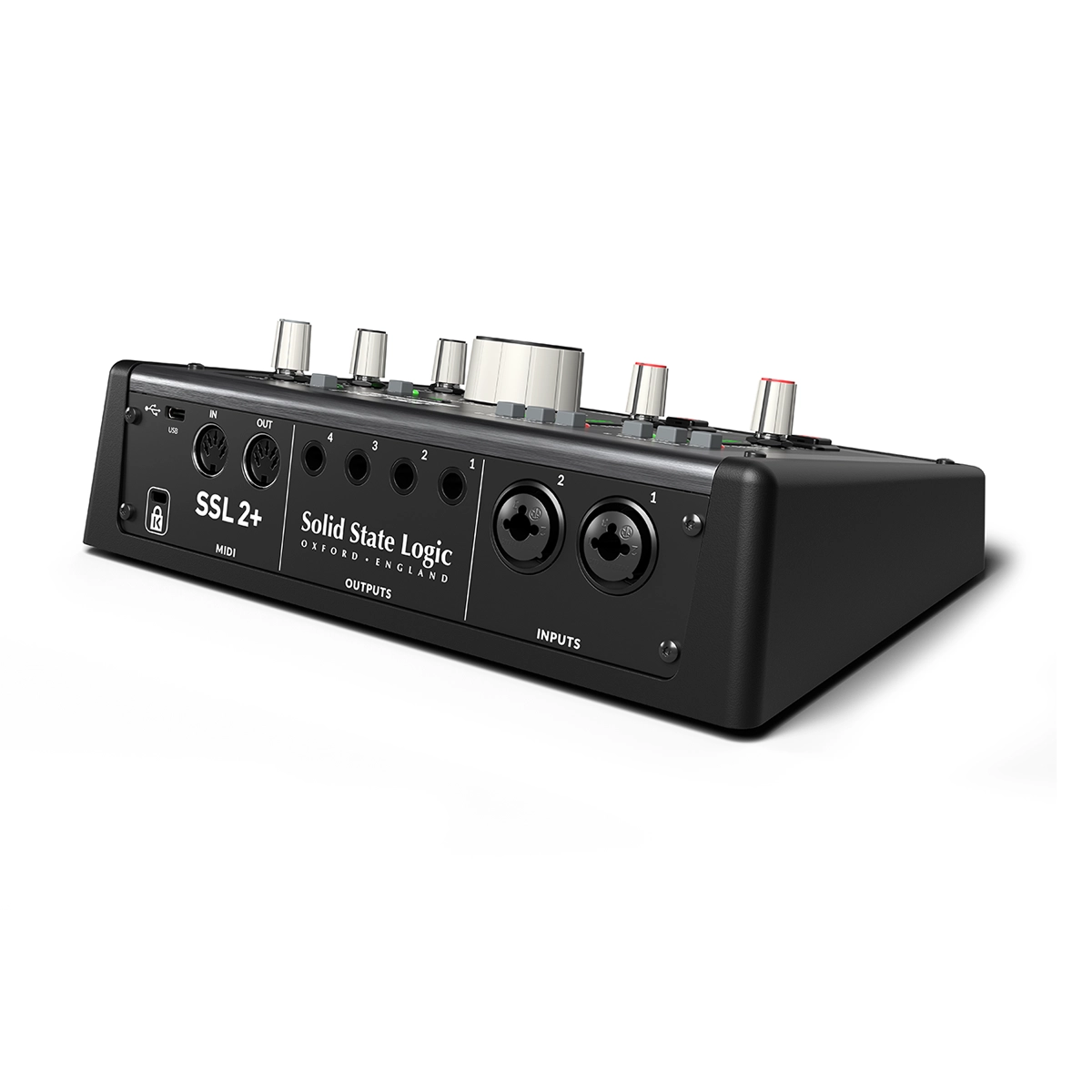 Solid State Logic SSL 2+ MKII 2 X 4 Usb-C Audio Interface - 729707X2 back panel angled view