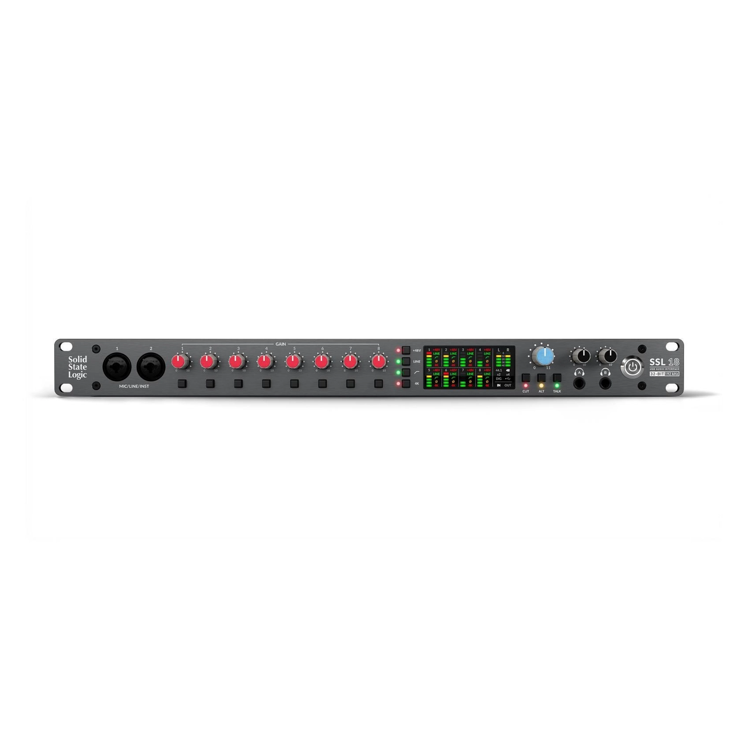 Solid State Logic 729748X3 SSL 18 USB-C Audio Interface front panel view