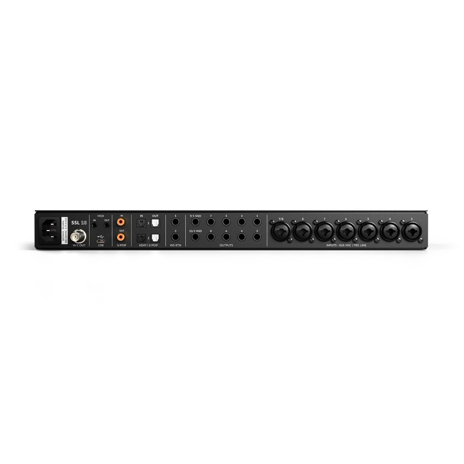 Solid State Logic 729748X3 SSL 18 USB-C Audio Interface back panel view
