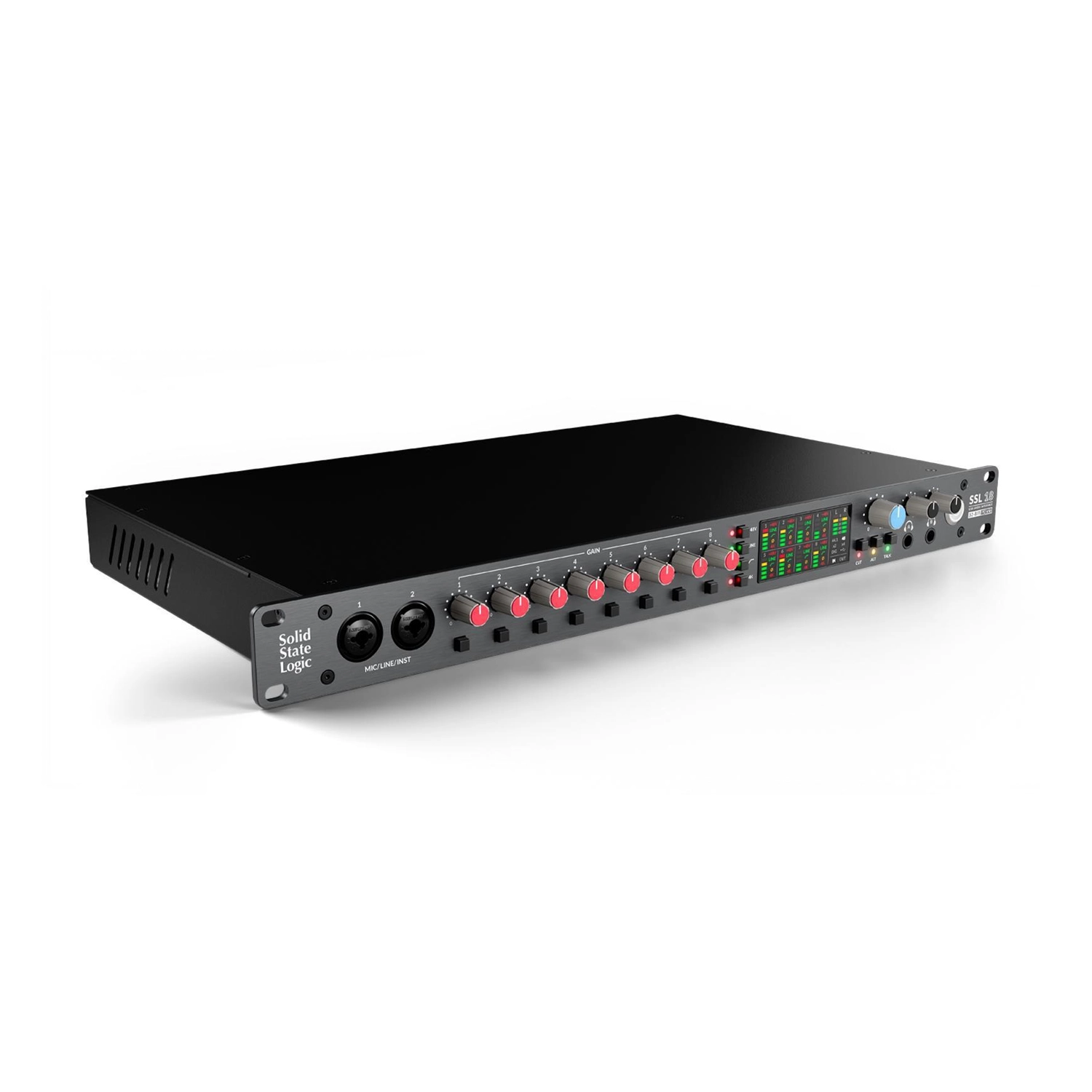 Solid State Logic 729748X3 SSL 18 USB-C Audio Interface front side angle view