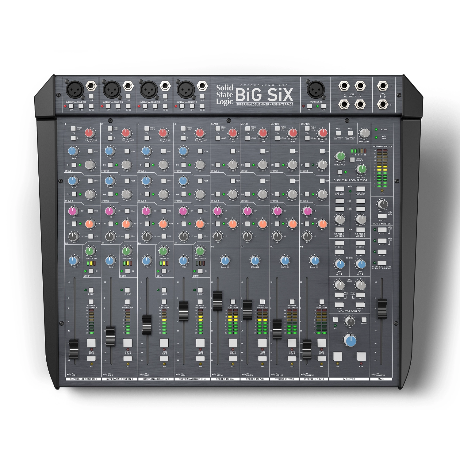 Solid State Logic 729752X2 Big Six 18-Input Desktop Analog Mixer & Interface top view