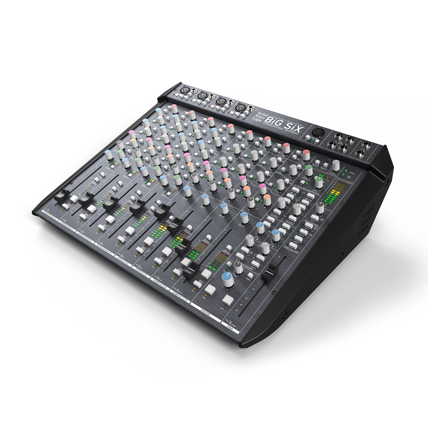 Solid State Logic 729752X2 Big Six 18-Input Desktop Analog Mixer & Interface front side angle view