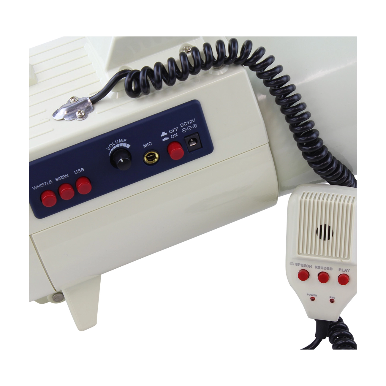 BK Shoulder Megaphone With Wireless Microphone side panel close up