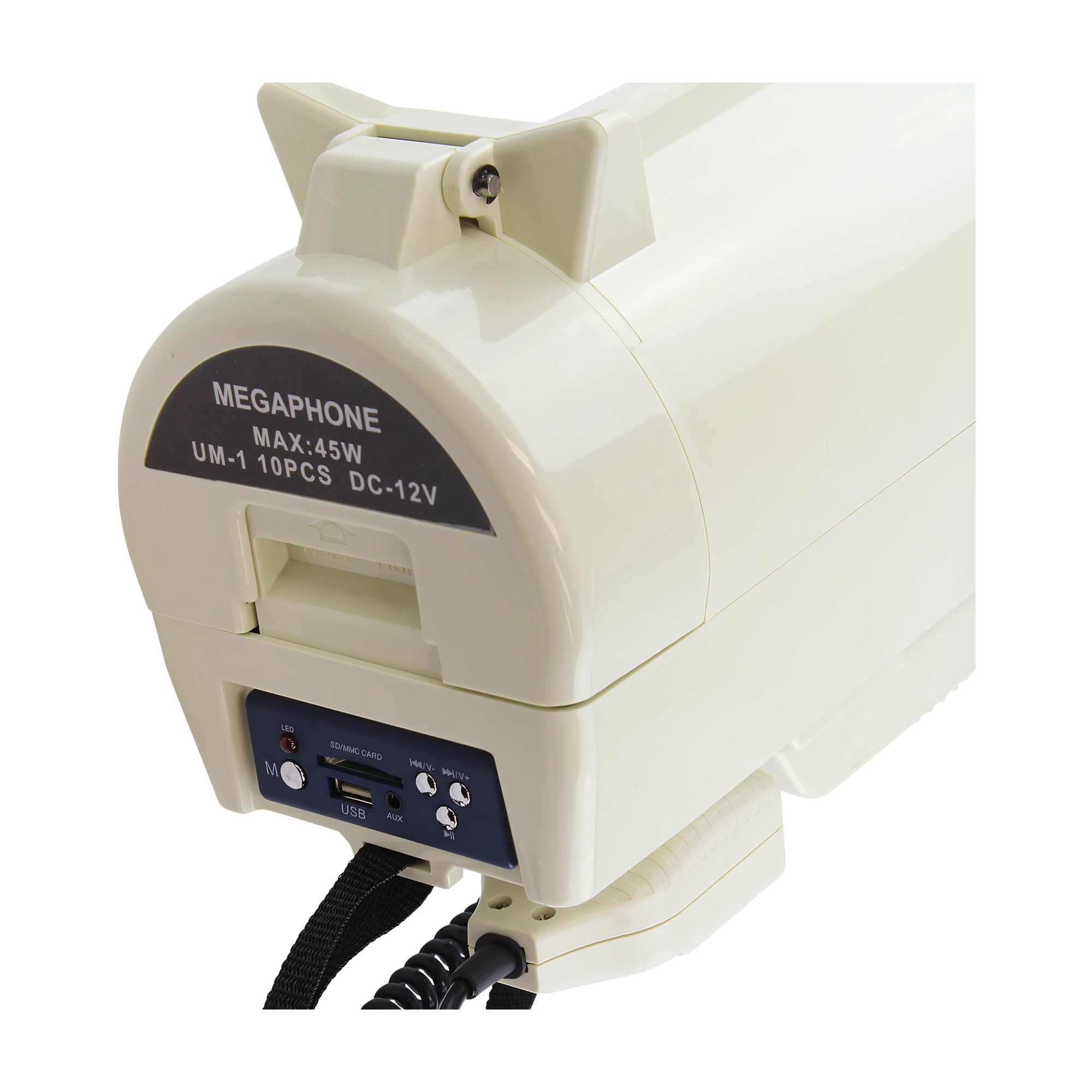 BK Shoulder Megaphone With Wireless Microphone back side panel close up