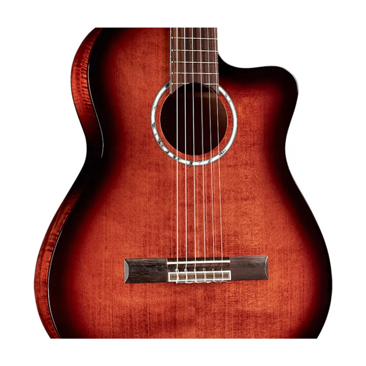 Cordoba Fusion 5 Nylon-String Acoustic-Electric Guitar - Edge Burst front side angle view close up
