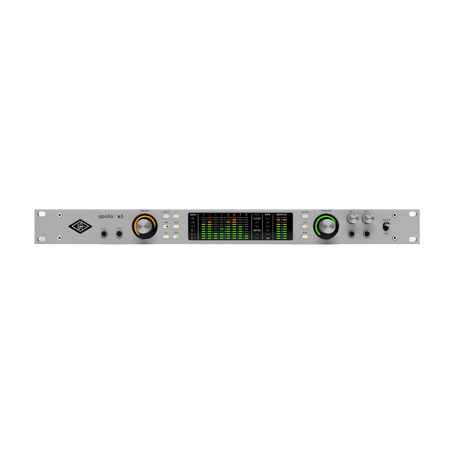 Universal Audio Apollo X8 Gen 2 Essentials+ Thunderbolt Audio Interface front panel view