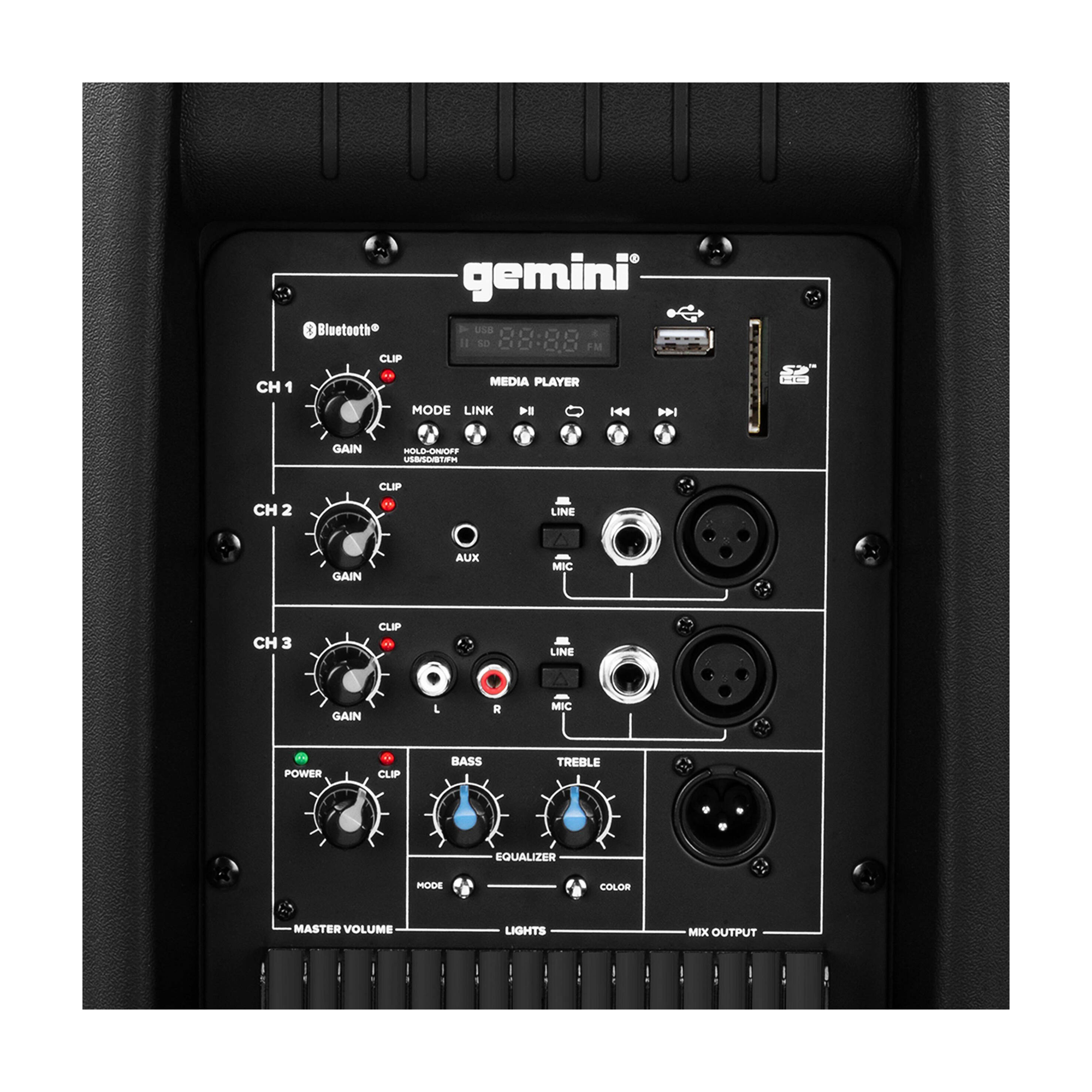 Gemini AS-2115BT-LT-PK Altavoz PA Bluetooth de 15" 2000W con LED