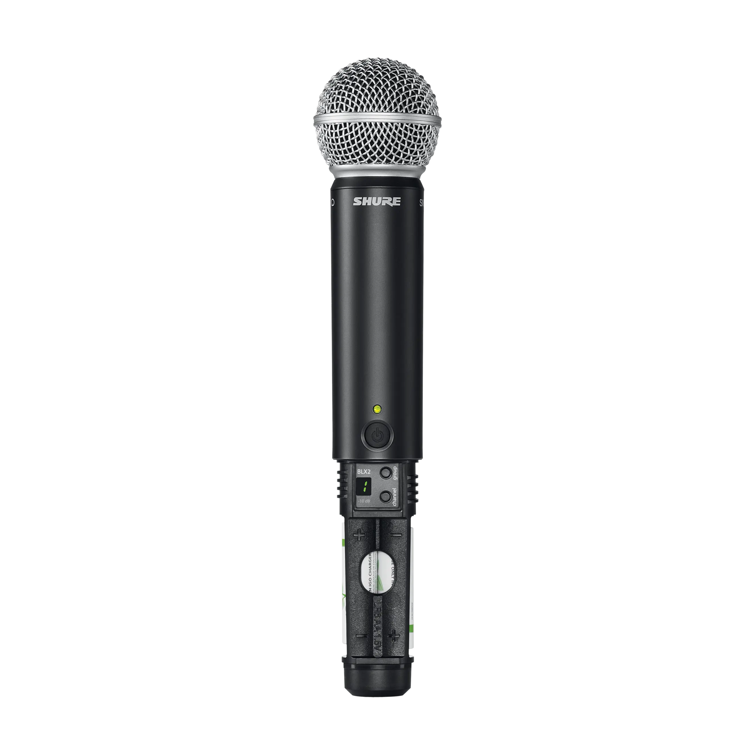 Shure BLX24/SM58 wireless handheld microphone system with SM58 capsule front view