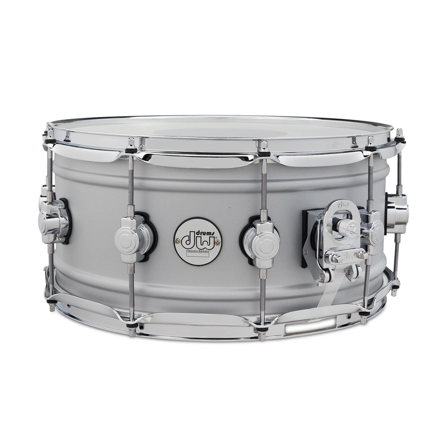 DW Design Series 6.5" X 14" Aluminum Snare Drum - Matte Aluminum front view