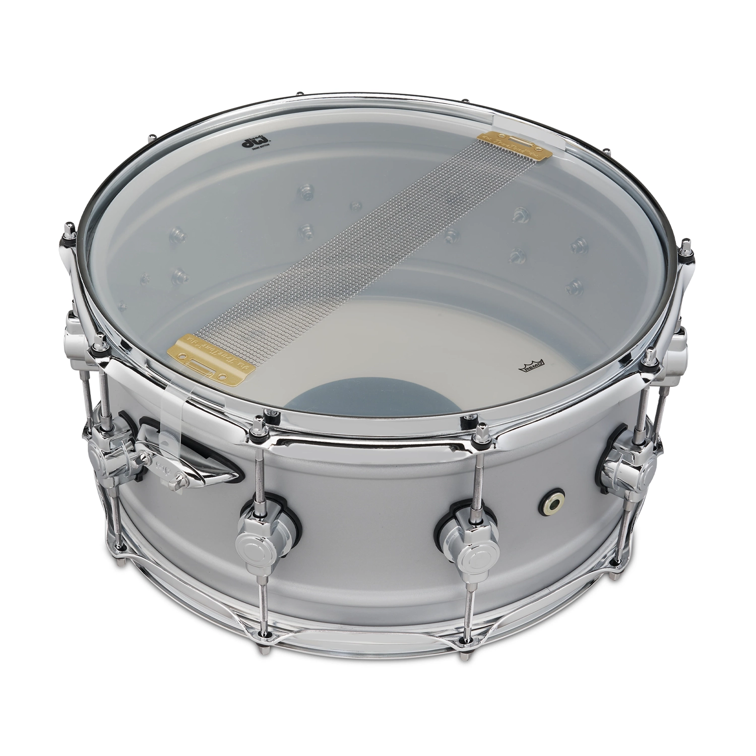 DW Design Series 6.5" X 14" Aluminum Snare Drum - Matte Aluminum underneath view