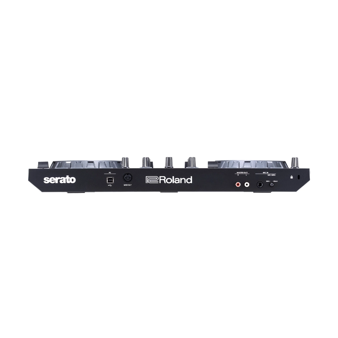 Side view of Roland DJ-202 2-channel Serato DJ Controller with Drum Machine