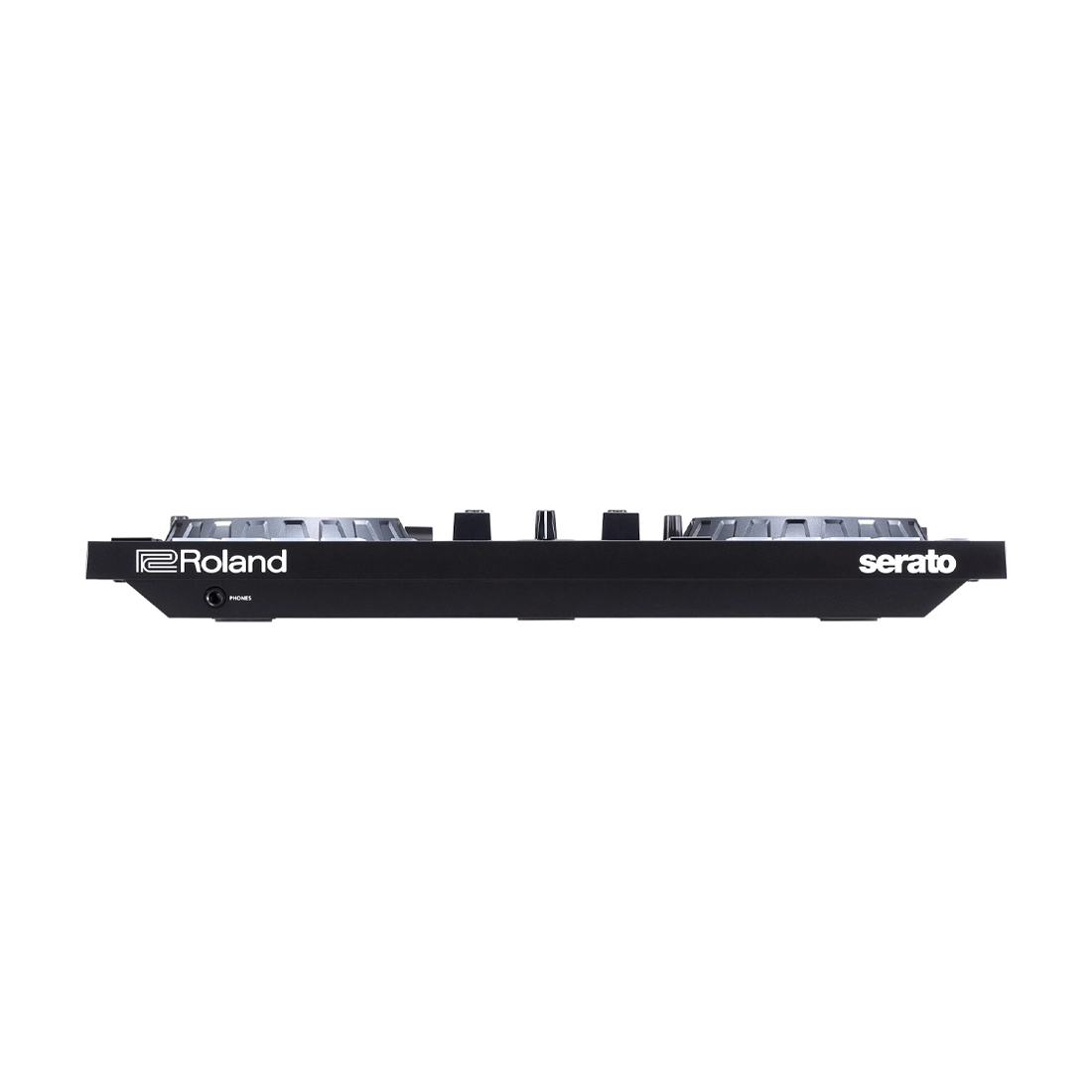 Side view of Roland DJ-202 2-channel Serato DJ Controller with Drum Machine
