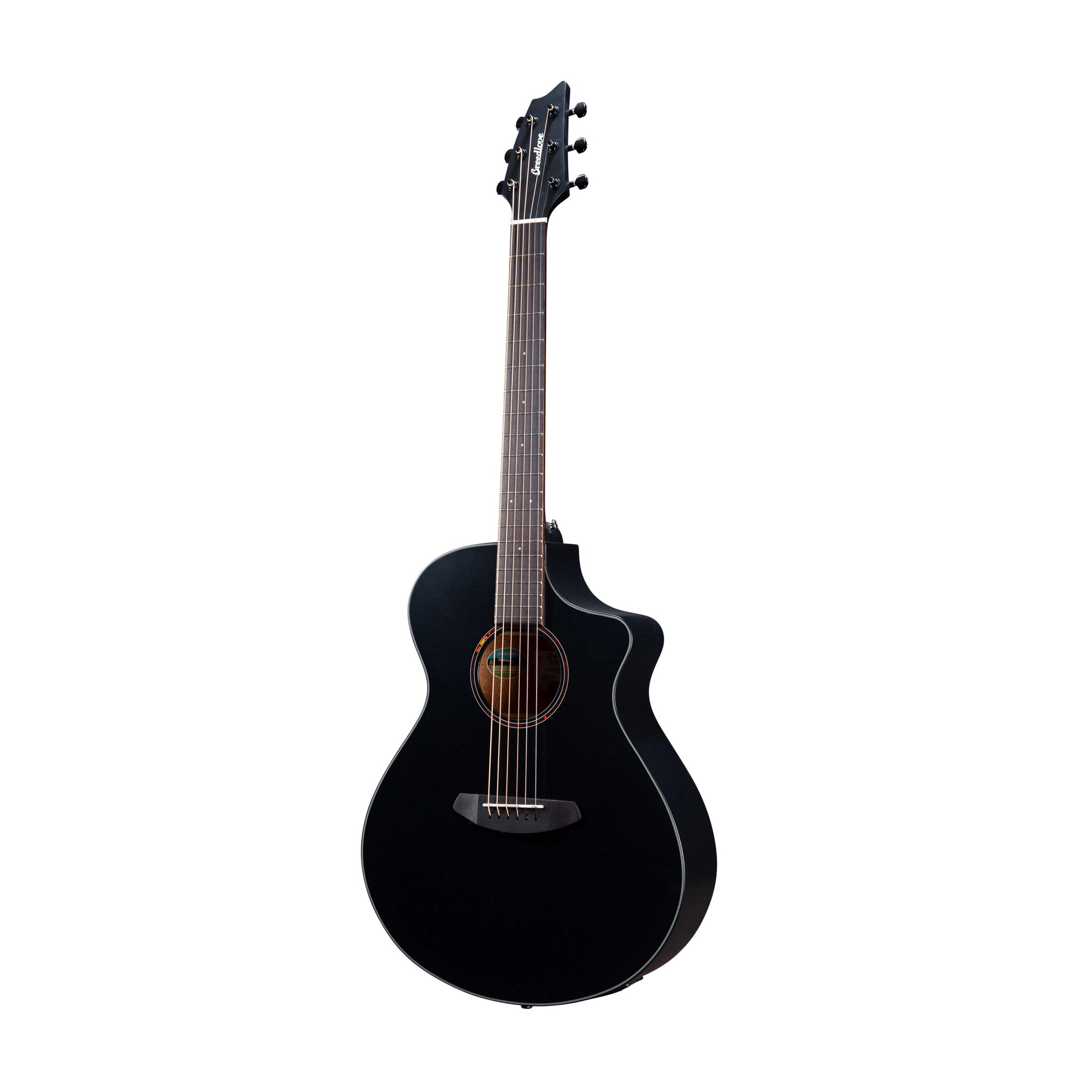 Front angle view of Breedlove Eco Discovery S Concert CE Acoustic-Electric Guitar - Black - DSCN28CEEUAM