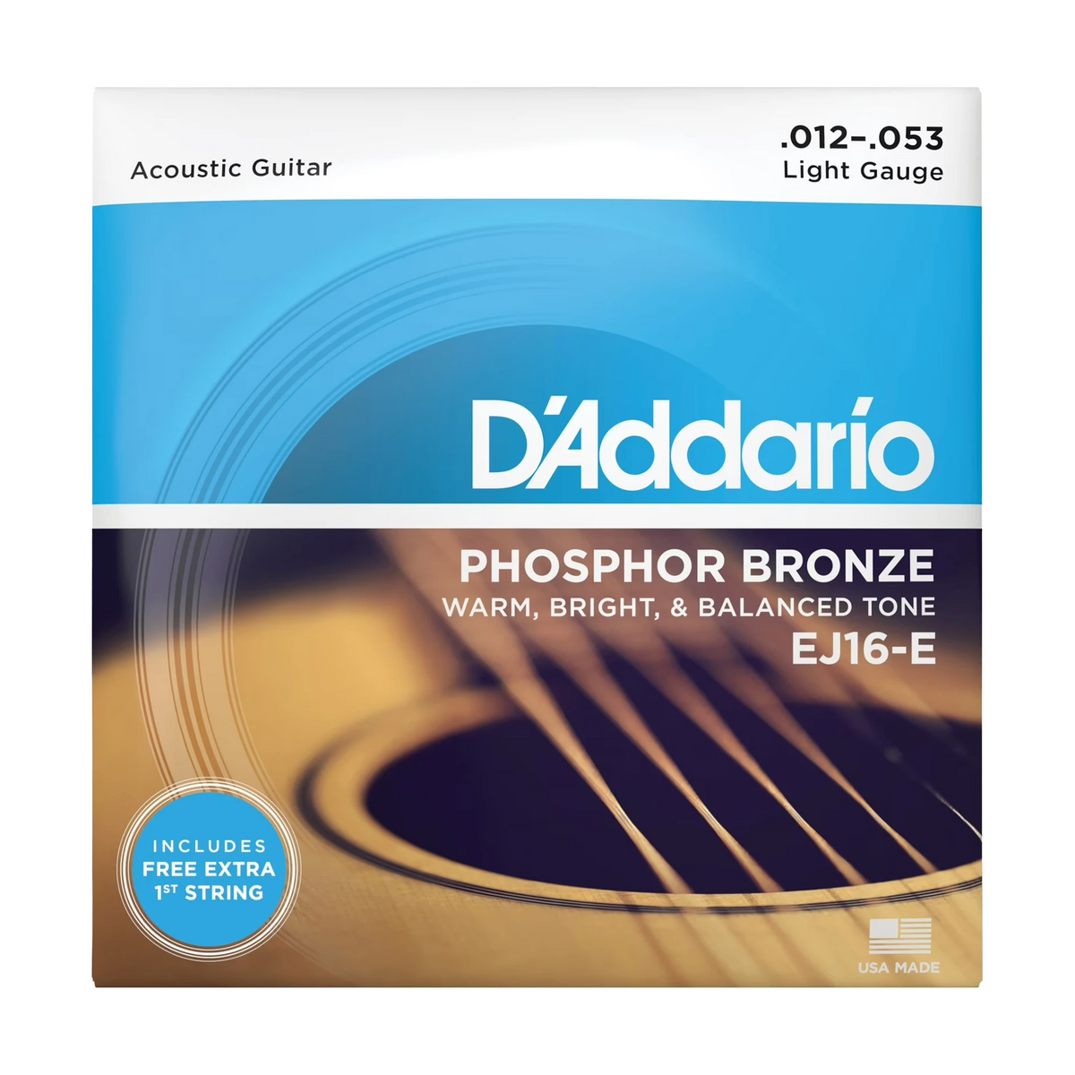D’Addario EJ16-E Phosphor Bronze Acoustic Guitar Strings 12-53 FREE Extra 1st String