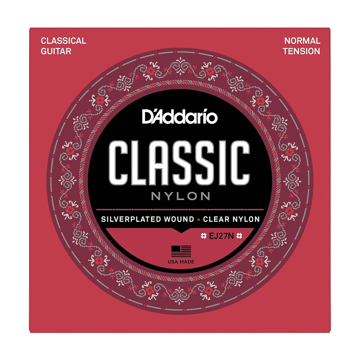 D'Addario EJ27N Normal Tension Classical Guitar Strings - front panel view