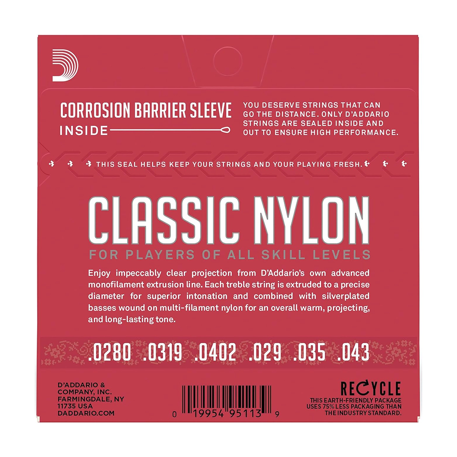 D'Addario EJ27N Normal Tension Classical Guitar Strings - back panel view