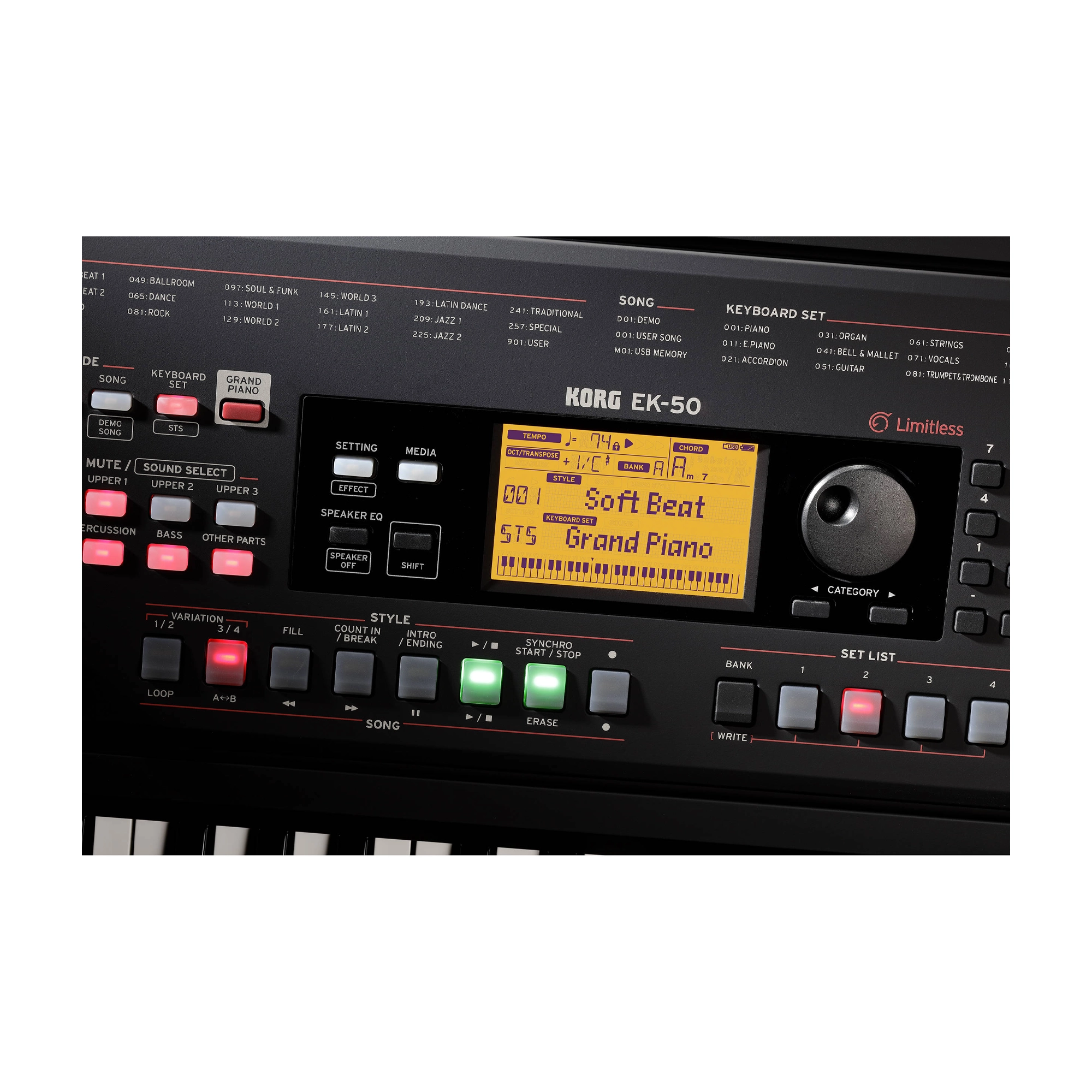 Korg EK-50 keyboard controller with display and control buttons