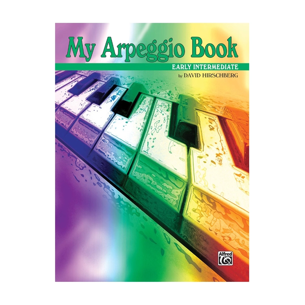 Book cover of 'My Arpeggio Book' with colorful keyboard design