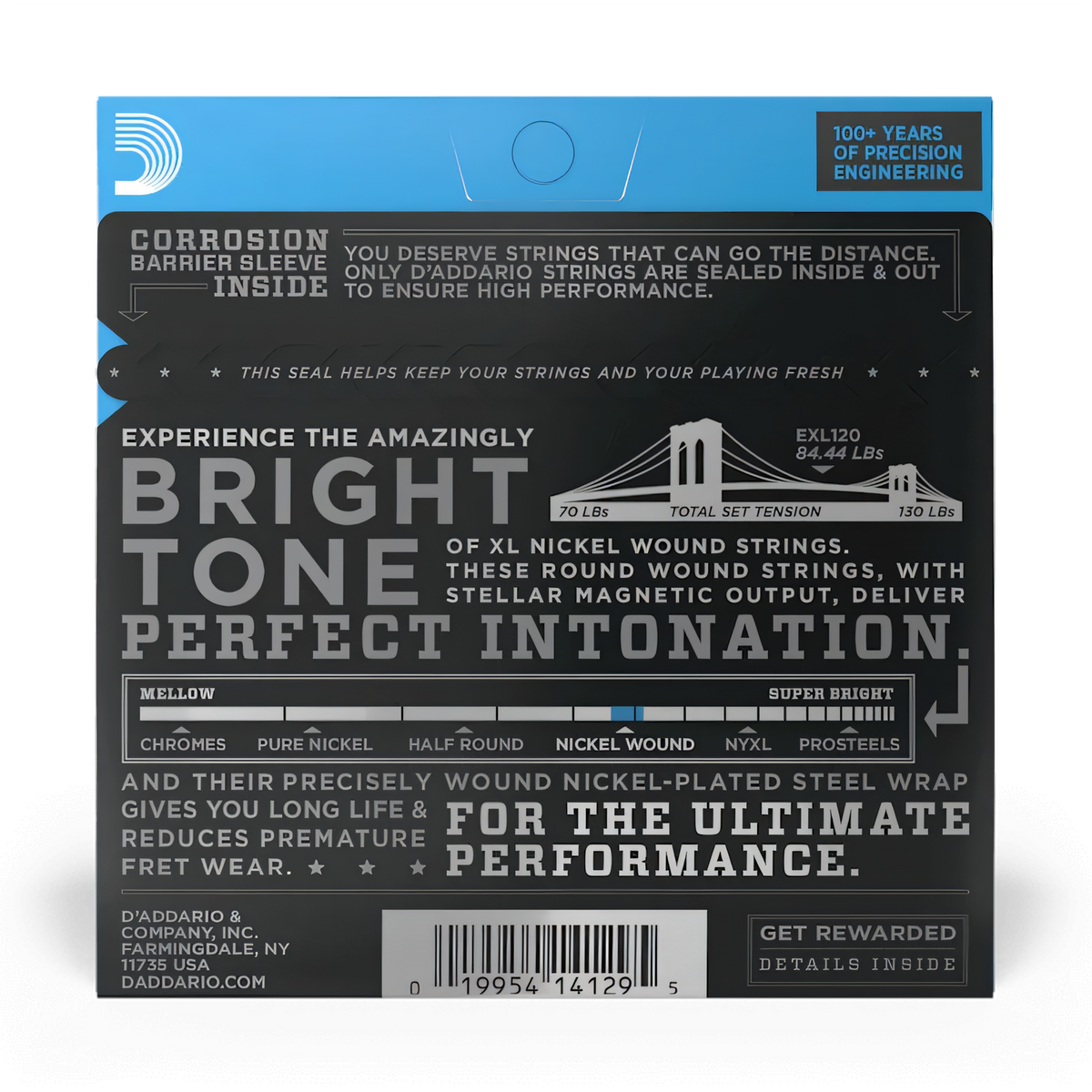 D'Addario EXL120 Nickel Wound Electric Strings 9-42